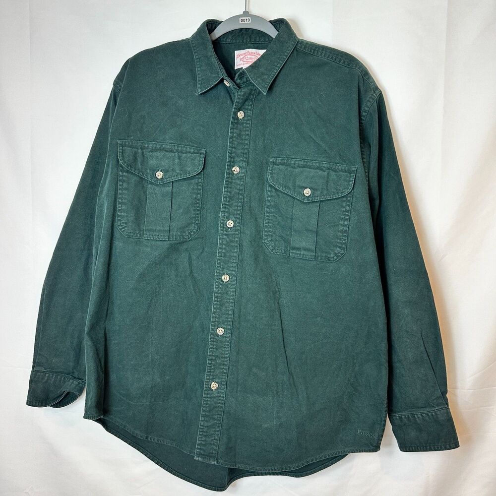 Filson Garment Mens Green Cotton Work Shirt Twin Pocket Workwear Heritage, Large
